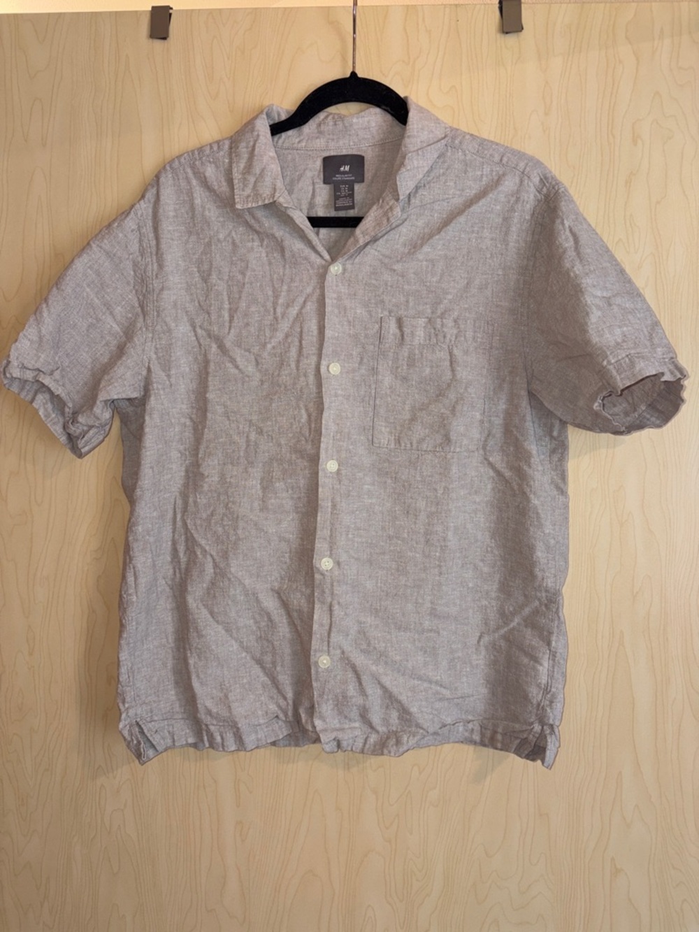 H&M Men's Short Sleeve Button-Down Shirt - Light Beige